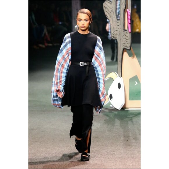 Opening Ceremony runway mini dress with pleated plaid statement barrel sleeves - Picture 2 of 9